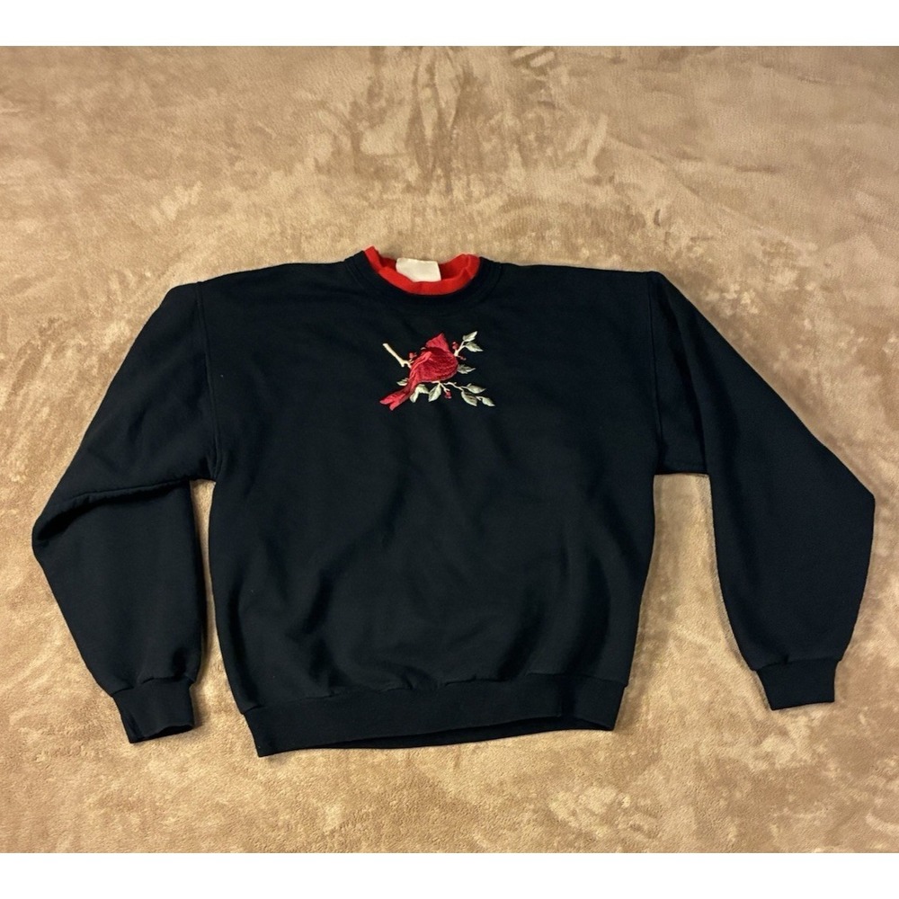 VTG Top Stitch Morning Sun Cardinal Embroidery Sweatshirt Black Med Unisex-Fit
